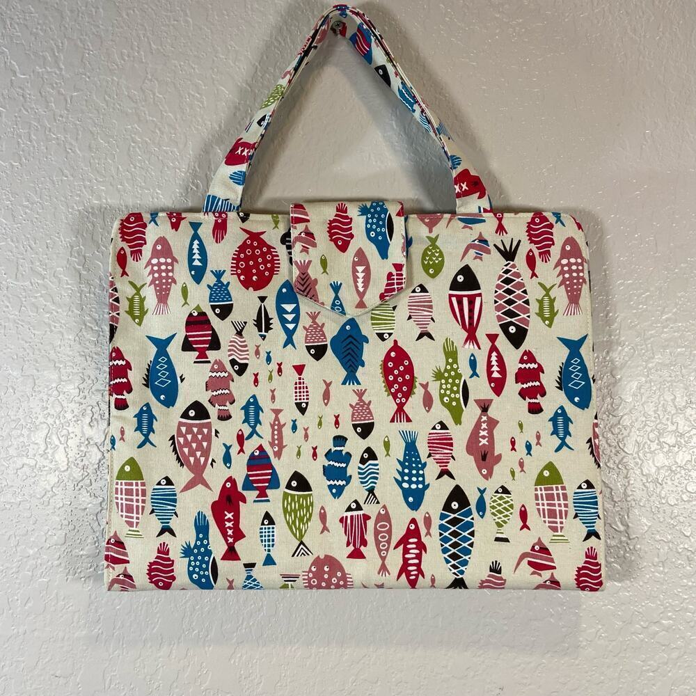 HANDMADE Notebook Tablet Bible Stationary Case Fish & Cats Textile Design